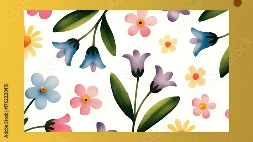 Watercolor floral pattern with various small flowers isolated on white background