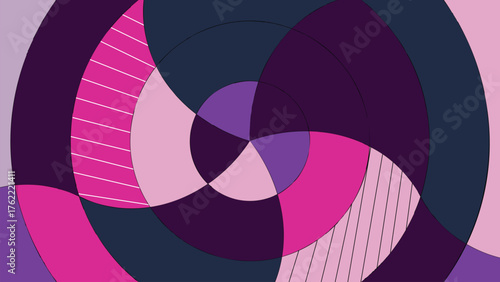 Geometric abstract swirl pattern in pink and purple shades with overlapping layers.