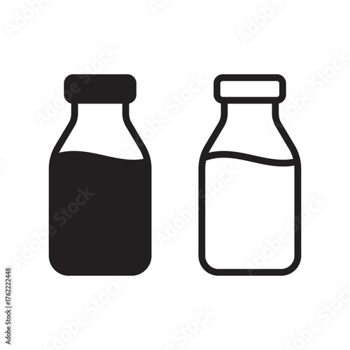 Milk Jar and Bottle Icon Set – Dairy Beverage and Farm Fresh Product Symbols