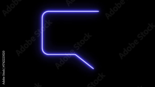 Futuristic glowing neon chat bubble icon with bright blue light on a dark background.