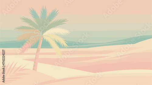Desert Palm Tree Sunny Tropical Sand Dune Background Simple Style