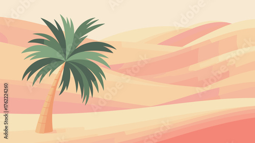 Desert Scene Sunny Palm Tree Graphic Sand Dune View Vacation Trip