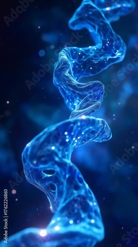 Abstract Blue DNA Helix Structure in a Dark Background.