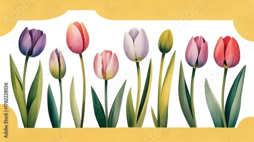 A collection of colorful tulips isolated on white background