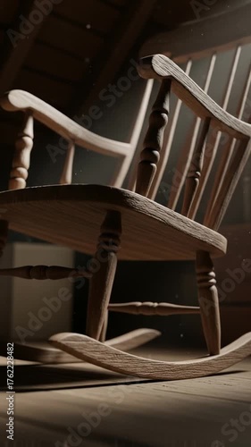 Wooden Rocking Chair in a Dark Room with Light.