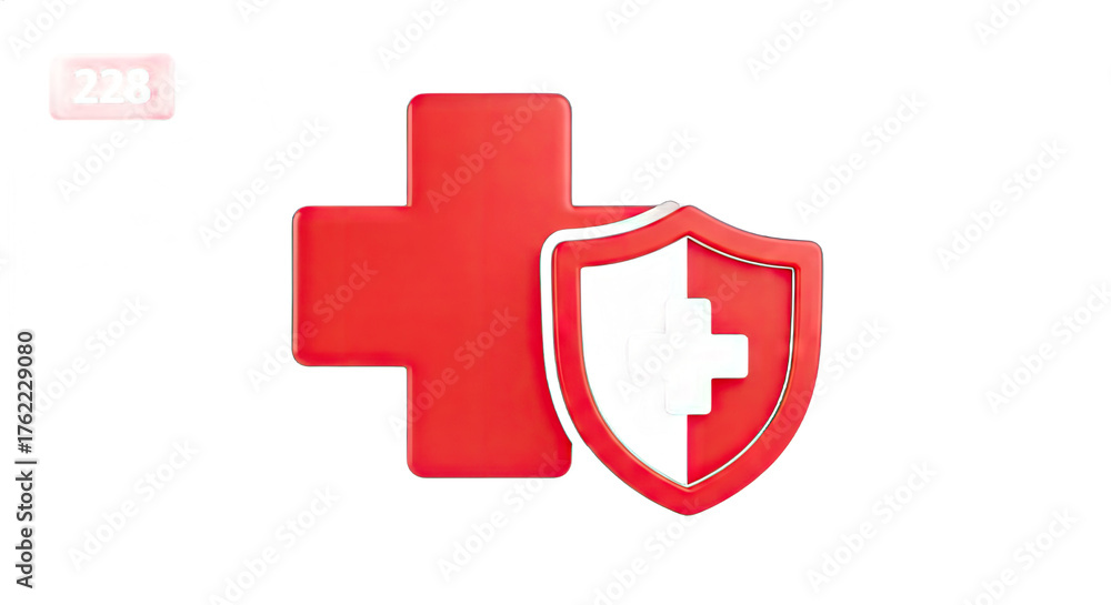 Fototapeta premium Red medical cross and shield symbolizing health protection and safety