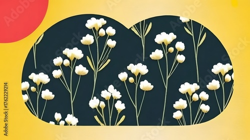 Delicate white wildflowers bloom against a dark, textured background