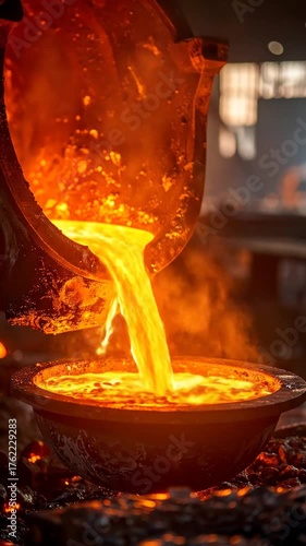 Molten Metal Pouring Process - A Glimpse into Industrial Foundry Operations.
