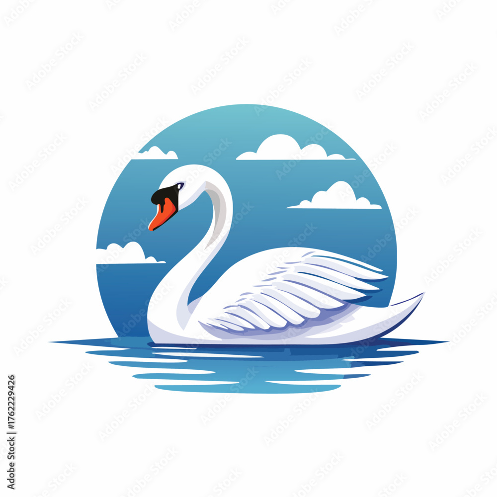 Fototapeta premium Elegant White Swan Floating on Calm Water
