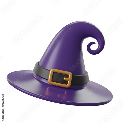 Purple witch hat with a black belt 3D render of a Halloween costume accessory isolated on white background
