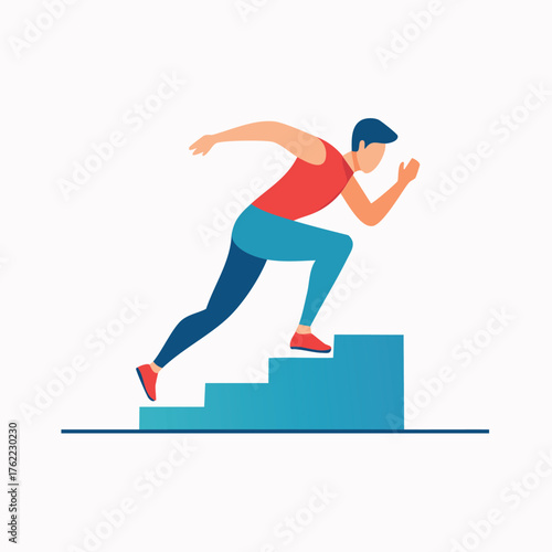 Vector Illustration of a Man Running Up Stairs