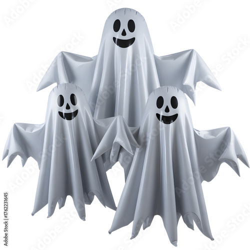 Inflatable Halloween ghosts spooky decorations for haunted houses isolated on white background