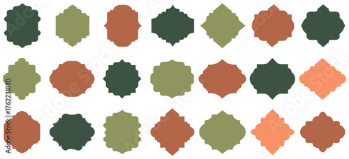 Set of Islamic shape window and door frame in flat style. Arabian Muslim shape arch. Collection of patterns in oriental style. Frames in Arabic Muslim design for Ramadan Kareem. Vector design Set.