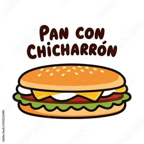 Pan con chicharron burger, vector art illustration.