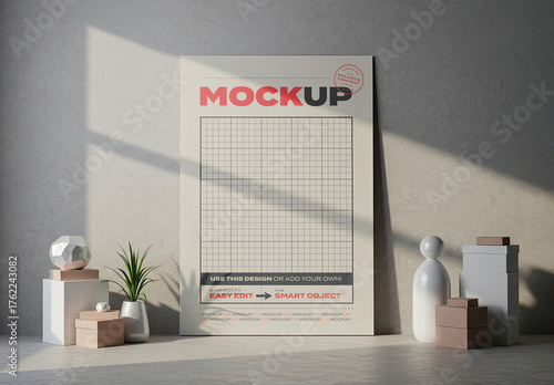 Simple Poster Mockup Stand with Design Elements