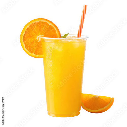 Wallpaper Mural Refreshing glass of orange juice with a slice of orange, isolated on transparent background Torontodigital.ca