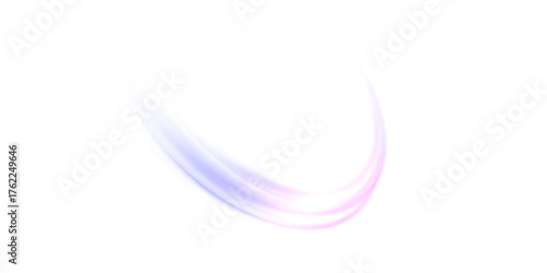 Soft pink and violet curved light trail on a white background. Smooth glowing arc with gentle blur forming an elegant luminous motion effect with pastel reflections and flow.