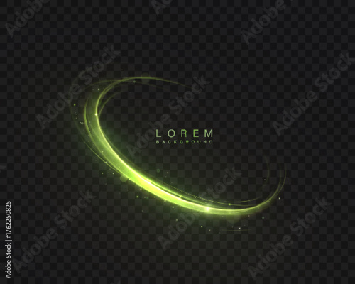 Glowing green light ring on a dark background forming a futuristic energy circle. Smooth motion, luminous particles and soft reflections create a sci-fi portal or digital halo effect.	