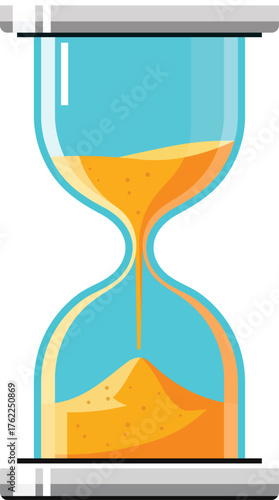 Stylized hourglass with flowing orange sand and blue glass time timer