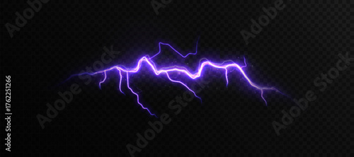 A bright purple lightning bolt. A luminous energy discharge with dynamic, bright lightning, creating a powerful plasma or electrical effect.