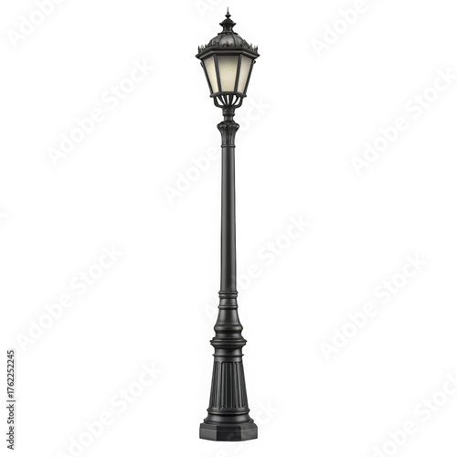 Vintage street lamp isolated on transparent background, a classic urban lighting fixture