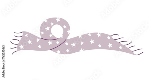 Scarf with stars, winter clothing and accessories. Vector illustration isolated on white background.