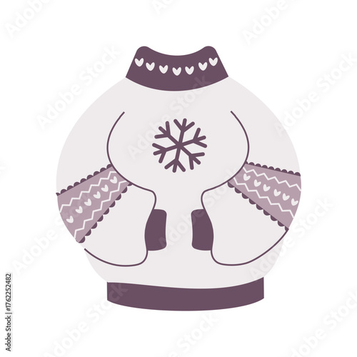 Cozy oversized sweater, warm winter accessories. Vector illustration on white background.