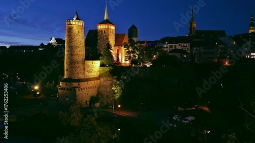 View of the beautiful old town of Bautzen at night.