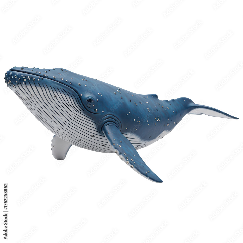 Fototapeta premium Detailed blue whale with barnacles on transparent background