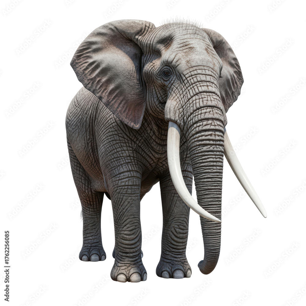 Obraz premium Majestic african elephant with long tusks on transparent background