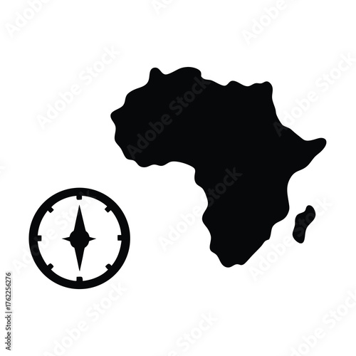 Africa continent silhouette with compass illustration in black and white style