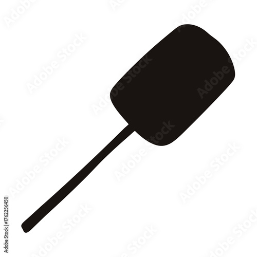 Silhouette of a black fly swatter with an oblong shape and handle