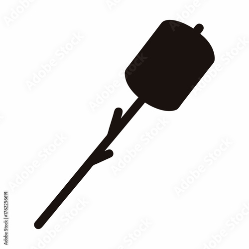 Vector marshmallow on roasting stick silhouette illustration for outdoor activities