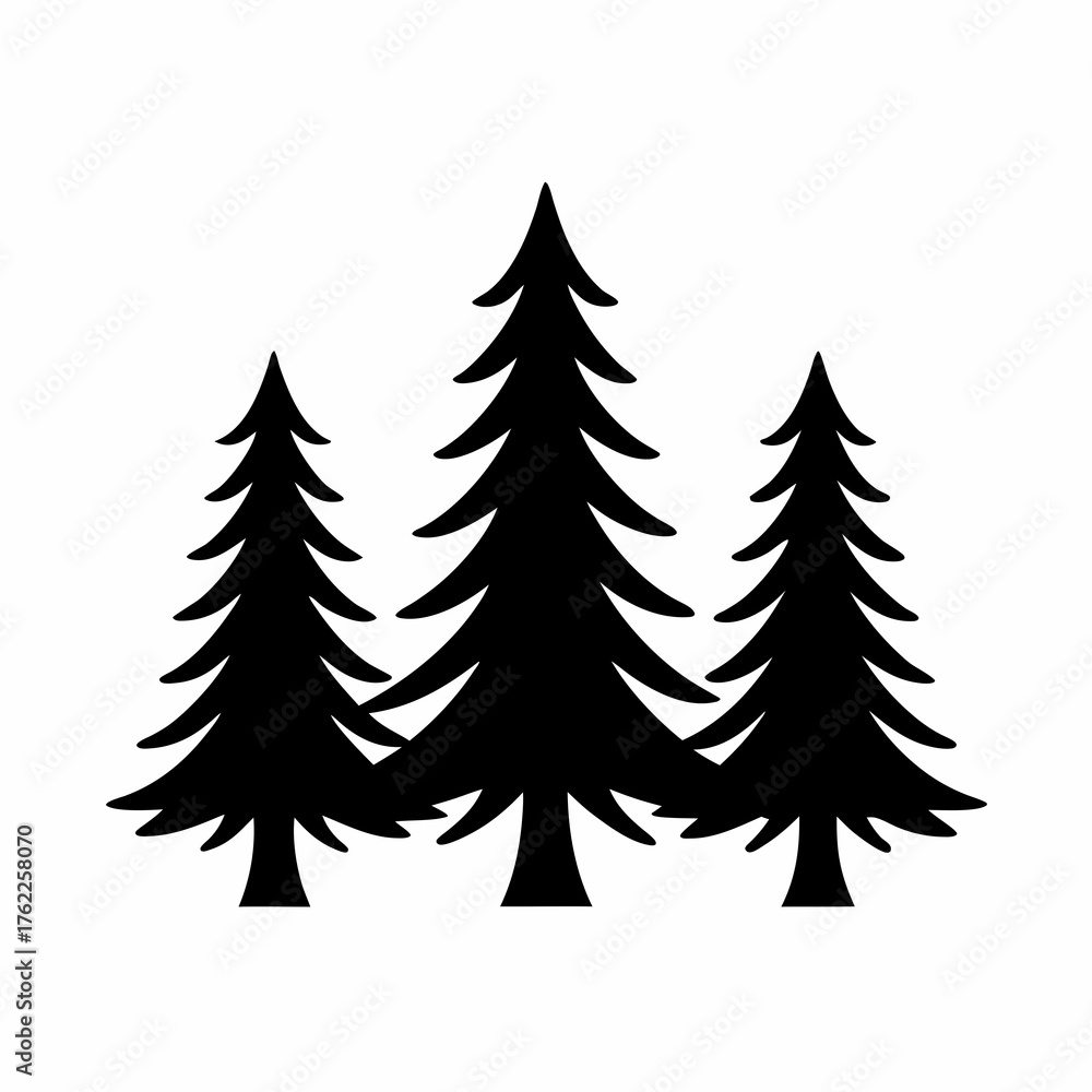 Obraz premium Silhouette of three pine trees in a forest vector illustration scalable svg