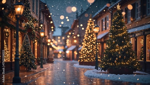 Wallpaper Mural Christmas lights brighten a festive winter street scene at night Torontodigital.ca