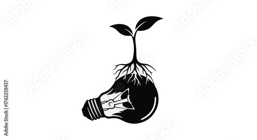New ideas sprout from a lightbulb, symbolizing growth and innovation.