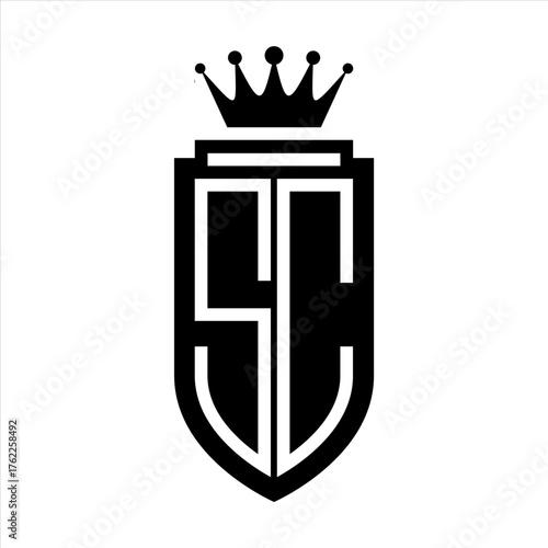 SC Vector logo initials shield with royal crown minimalist, elegant style