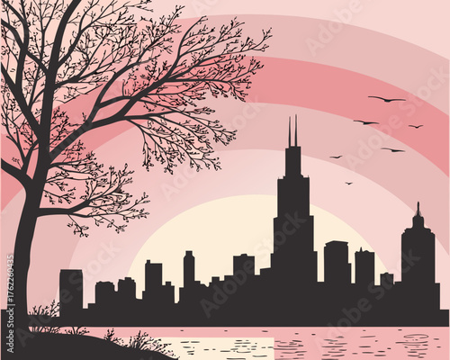 chicago skyline at sunset vector