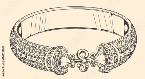 Ancient Oman Dhofari Torque Bracelet Adorned with Intricate Arabesque Ornaments