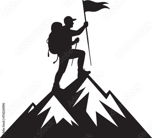 vector of a hiker climbing a mountain 