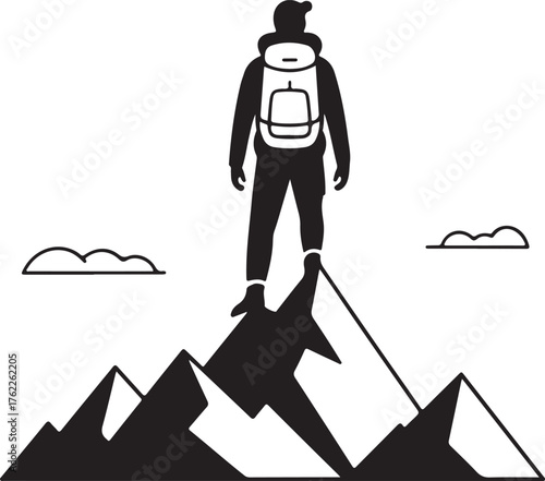 vector of a hiker climbing a mountain 