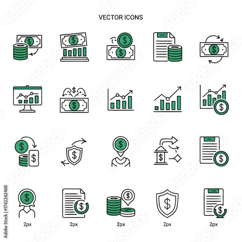 Financial Vector Icons Set for Business and Investment