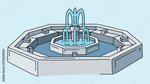 Octagonal Stone Fountain Water Feature Landscape Element