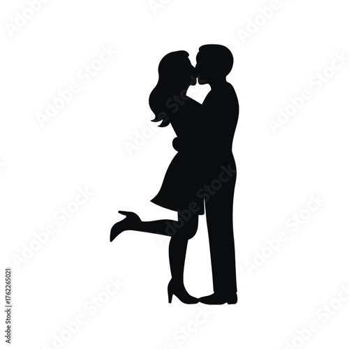 A tender black silhouette of a romantic couple sharing a passionate kiss, symbolizing affection, love, and close connection