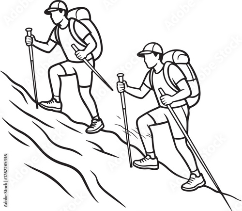 vector of a hiker climbing a mountain 