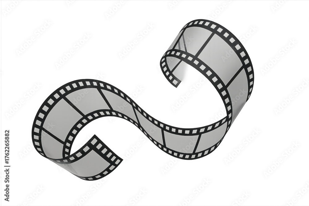 Fototapeta premium Waving filmstrip representing cinema and entertainment, abstract movie film reel with transparent frames