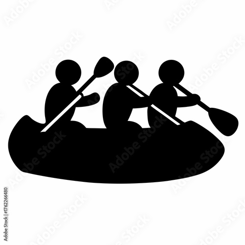 Vector illustration of three people river rafting with paddles scalable svg icon