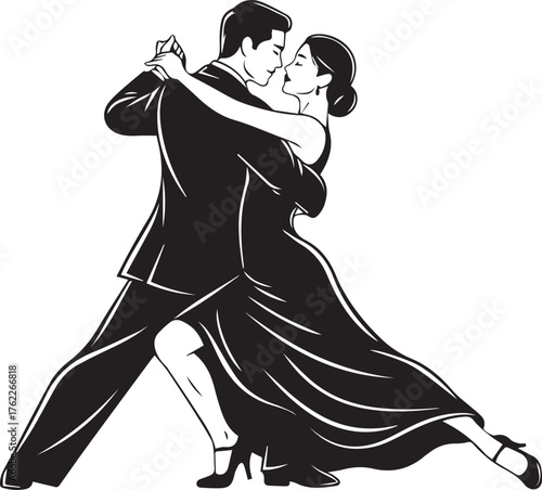 Couple dancing tango in elegant silhouette