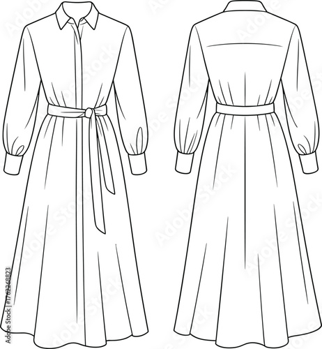 Technical Fashion Flat Sketch of a Hooded Rain Poncho, Waterproof Cagoule Jacket Template with Button Placket and Patch Pockets, Apparel Vector Outline.