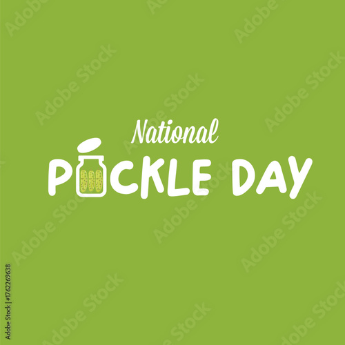National Pickle day banner design template with text and pickled cucumbers in jar. Pickle day logo ,icon, flyer and greeting card. 14 november national day of pickled cucumber or pickle day